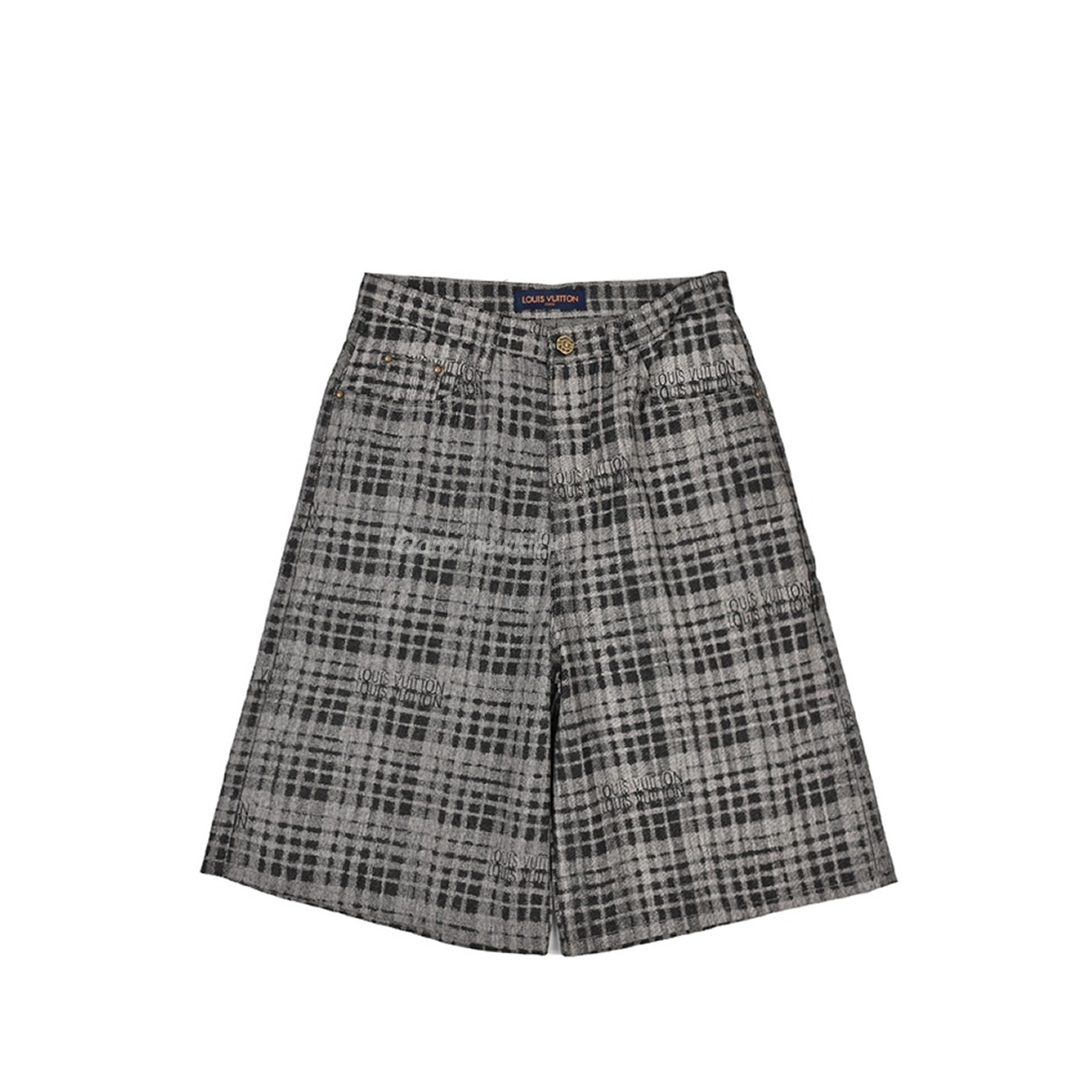 Louis Vuitton 1v 24ss Grey Checkerboard Printed Denim Shorts (1) - newkick.org